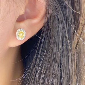 Xinfly Luxury Au750 18K White Gold 0.7ct Yellow Natural Real Diamond Oval <b>Stud</b> <b>Earrings</b> for Women <b>Fine</b> Jewelry - Product Image 4