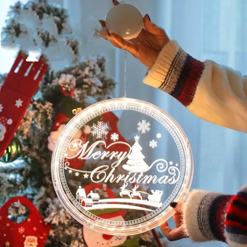 ไฟติดหน้าต่างสำหรับตกแต่งเทศกาลคริสต์มาสไฟ LED ประดับหน้าต่างรูป3D ถ้วยดูดสำหรับตกแต่งเทศกาลคริสต์มาส