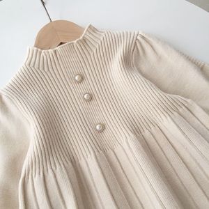 Abito Maglione con Maniche a Sbuffo per Bambine Autunno Inverno, Gonna Plissettata Principessa, Vestito all'Uncinetto per Bambine - Product Image 2