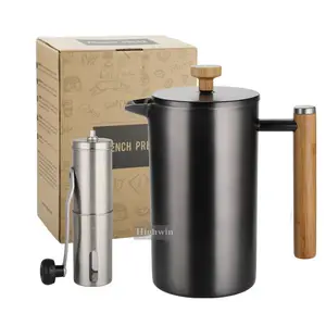 Gun Black And Wood Handle Tea French Press Cafetiere Wholesale Coffee Press Black