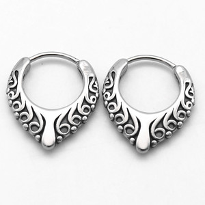 Pendientes Huggie de yunnique, acero de titanio, patrón geométrico circular triangular, joyería de moda - Product Image 3