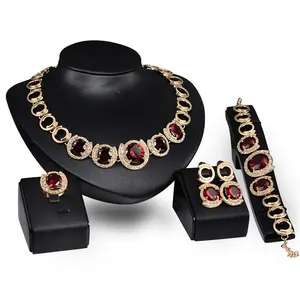 italian gold plated jewelry sets ruby ziczonia necklace ,earring ,bracelet ,ring ,sets for women's