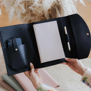 Wholesale Japanese and Korean PU leather <b>notebook</b> covers, A5 tri-fold loose-leaf <b>notebook</b> covers, stylish office <b>notebook</b> - Product Image 1
