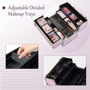Estuche Organizador de Maquillaje Vintage con 3 Bandejas y Espejo, Caja de Almacenamiento Cosmético con Cierre para Cosméticos, Suministros de Uñas, Costura y Viajes - Product Image 2