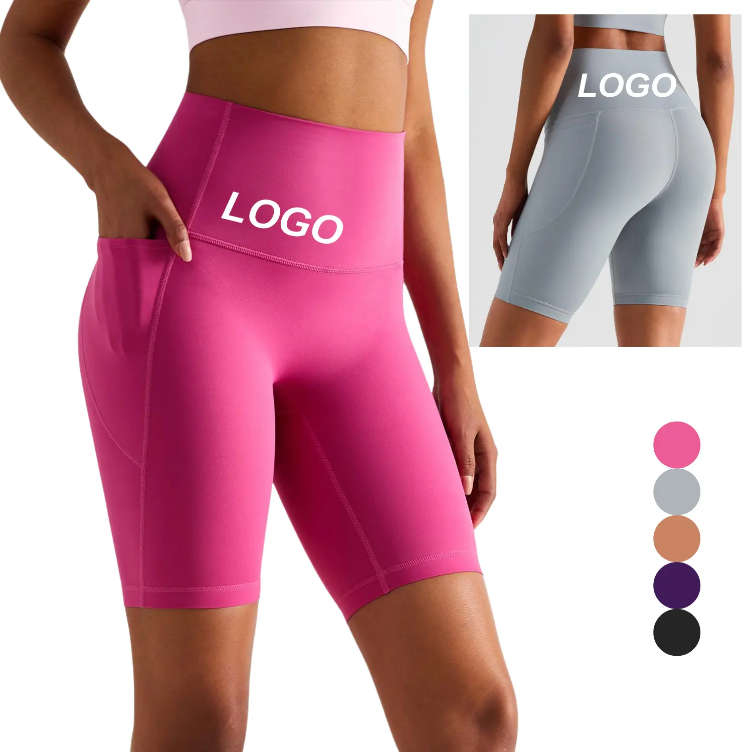 High Waist Butt Lift Nude Feeling Tight Yoga Gym Shorts Women Scrunch Bum Biker Shorts With Pocket