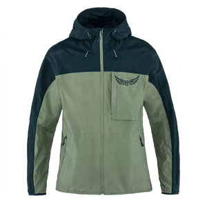 <b>Men's</b> Hooded Waterproof Zipper <b>Jacket</b> Green Navy Color Blocking Embroidered Logo Casual Outdoor Autumn Wear - Product Image 1