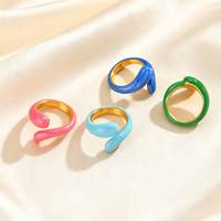 Bague dôme massive en acier inoxydable 316L et or 18 carats avec émail pour femme, style coloré et vibrant, bague chevalière enveloppante, bijoux étanches