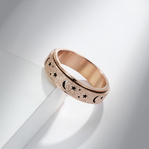 Star Moon <b>Titanium</b> Steel Rotating <b>Ring</b> For Women Gold Rose Gold Black Colored Daily Fashion Jewelry - Product Image 4