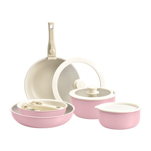 Set di <span class=keywords><strong>pentole</strong></span> da 15 pezzi coreano senza fumo in alluminio con manico staccabile, coperchio in vetro trasparente e wok con fondo a induzione - Product Image 1
