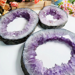 Tấm đá thạch anh tím tự nhiên lớn, hình dạng geode, xuất xứ Brazil, lát cắt đá thạch anh tím với druzy, dùng để trang trí - Product Image 3