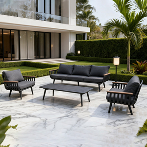 Ensemble de canapés d'extérieur modernes en aluminium avec accoudoirs en bois, places individuelles, doubles ou triples, mobilier de <span class=keywords><strong>jardin</strong></span> pour <span class=keywords><strong>salon</strong></span> ou hôtel - Product Image 1