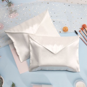 Custom Logo Printed <b>White</b> Double Satin <b>Envelope</b> Flap Jewelry Pouch With Button Soft Silk Hair Handbag Lingerie Storage Dust Bag - Product Image 4