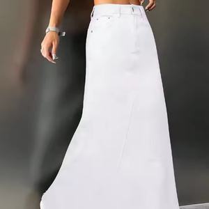 กระโปรงยีนส์คุณภาพสูงแบบ OEM สั่งทำพิเศษ สไตล์วินเทจลำลองสำหรับผู้หญิง ผ้าฝ้าย 100% ล้างสีแบบแอซิด ทำสีซีดแบบ Distressed - Product Image 6