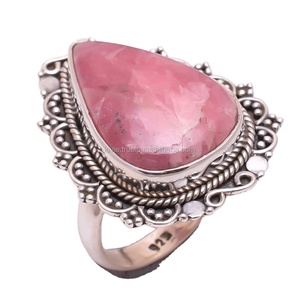 Bague en pierres précieuses naturelles rhodochrosite 925 bijoux en gros en argent sterling bagues indiennes en argent fin faites à la main - Product Image 1