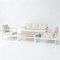 Ensemble de canapés d'extérieur DWOO avec structure en aluminium, ensemble de meubles de conversation pour patio avec coussins beiges, table basse en bois