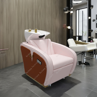 Fauteuil de Lavage Shampooing Rose de Luxe pour Salon de Coiffure avec Bol, Massage et Dossier Réglable