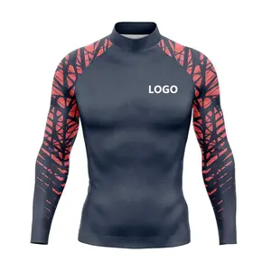 גברים של דחיסת חולצות ארוך שרוול חולצות Rashguard UPF 50 UV הגנת גלישה צלילה שחייה הדוק פריחה משמר