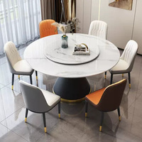 Ensemble de table à manger ronde en pierre frittée de marbre italien avec plateau tournant rond et chaises pour 6 personnes, pieds en métal, cuisine à domicile