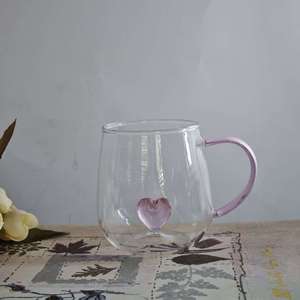 2026 Neuerscheinung Niedliche Rosa Herz Borosilikatglas Tasse Hitzebeständige Tee- und Kaffeetasse mit Henkel als Geschenk - Product Image 5