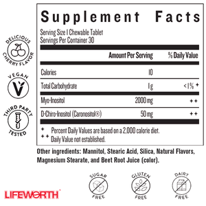 ไลฟ์เวิร์ธเม็ดเคี้ยวบริสุทธิ์ Myo-<span class=keywords><strong>Inositol</strong></span> และ D-chiro อาหารเสริมสำหรับฮอร์โมนสมดุลและความอุดมสมบูรณ์รองรับอัตราส่วน40:1 - Product Image 2