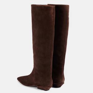 Bottes hautes en daim à talon carré épais taille 44 pour femme, coupe large, motif pierre, à bout carré - Product Image 5