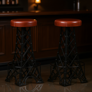 Ensemble de 2 tabourets de bar en cuir marron avec base en métal, design industriel, mobilier de bar moderne, usage commercial - Product Image 2