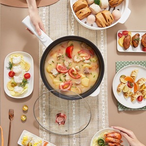 Poêle et <span class=keywords><strong>wok</strong></span> électrique multifonction antiadhésif, capacité 2,1-4 L, couvercle en verre, commande par bouton-poussoir, pour usage domestique et en dortoir - Product Image 4