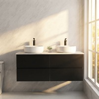 Meuble-lavabo mural moderne en bois massif avec vasque en céramique et design étanche
