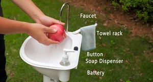 Lavabo portable d'extérieur avec une capacité de 20 L, fonctionnant sur batterie, <span class=keywords><strong>porte</strong></span>-serviettes et distributeur de savon <span class=keywords><strong>pour</strong></span> le camping et les événements - Product Image 4