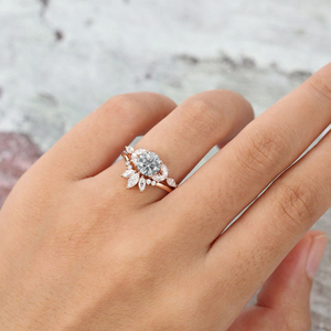 1-4ct 925 <b>Silver</b> Rhodium Plated Rose Gold Gray Moissanite Engagement <b>Ring</b> <b>Set</b> Marquise Cut Bridal <b>Ring</b> - Product Image 2