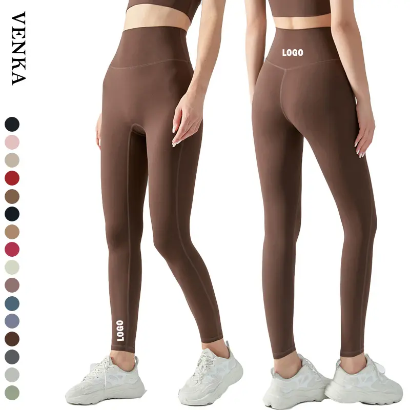Pantalon d'entraînement pour femmes avec Logo Oem, bas quantité minimale de commande, sans devant, ligne T, basique, solide, taille haute, pêche, fesses, Fitness, pantalon de Yoga