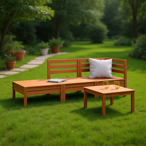 Canapé de jardin modulaire en bois de pin massif, ensemble 3 places, mobilier d'extérieur, design moderne - Product Image 2