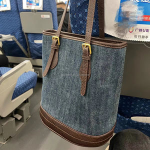 Customize Denim Tote Bag for Women Zipper Closure Handbag Shoulder Bag Daily Essentials Casual <b>Work</b> Stylish with Leather Handle - Product Image 1