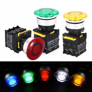 Interruptores de botón pulsador tipo hongo rojo de 30 mm, impermeables, momentáneos y con bloqueo, con luz LED, interruptor de parada de emergencia para máquina CNC - Product Image 1