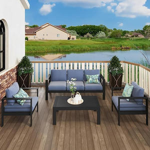 Sofá de patio exterior de aluminio para todo tipo de clima DB con 3 asientos Cojín suave de 5 \ "de espesor-Muebles de color azul - Product Image 6