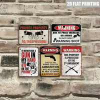Waarschuwing: Privé-eigendom, verboden toegang. Metaalbord met geweerthema, rustieke wanddecoratie voor hut, boerderij, achtertuin, poort, mancave.