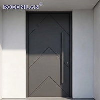 Puerta de Entrada Frontal Moderna de Aluminio y Vidrio Rogenilan, Puertas Pivotantes de Seguridad Antirrobo con Doble Acristalamiento para Villa