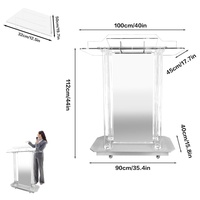 Pupitre moderne en acrylique éclairé par LED avec panneau de logo personnalisé détachable, lutrin transparent roulant pour événements, conférences et mariages