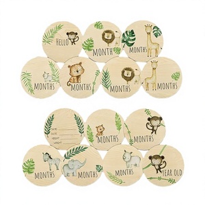 Cartes de jalons mensuels pour bébé en bois sur le thème des animaux, écologiques, durables, commémoratives, pour anniversaire, bienvenue nouveau-né, photographie - Product Image 3