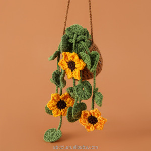 Handmade Crochet Sunflower Car <strong>Hanging</strong> <strong>Baskets</strong> <strong>Artificial</strong> <strong>Flowers</strong> for Car Accessories Rearview Mirror Decorations Christmas - Product Image 3