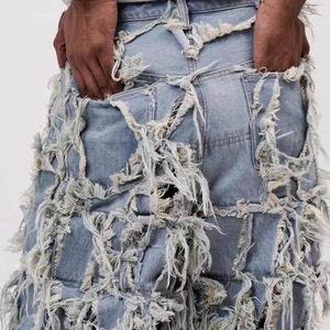 DiZNEW <span class=keywords><strong>Jeans</strong></span> Baggy à Franges pour Femmes, Style Streetwear, Sur Mesure, en Tissu Lourd - Product Image 3
