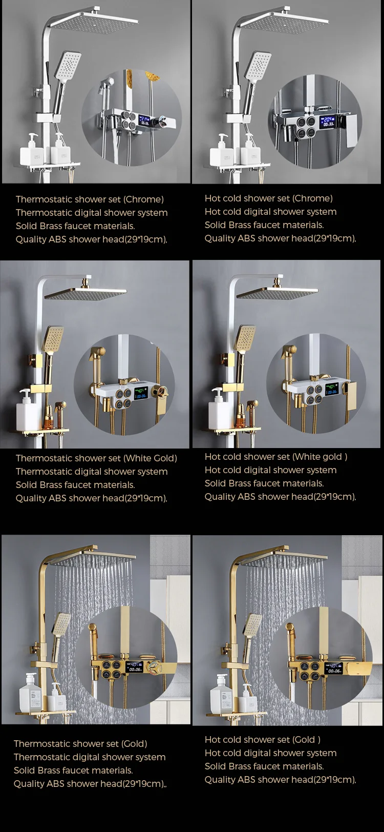shower set wall mounted brass tap Bathroom taps luxury brass kits rain rainfall showerset mixer faucet set thermostatric shower