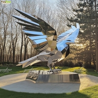 Escultura de águila grande de acero inoxidable con alas extendidas, estatua de pájaro de metal pulido para decoración de jardín, plaza, hotel, villa, personalizable.