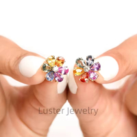Lustre Fine Jewelry 925 Silber Regenbogen Farbe Blumen Design Ohrring 4x6mm Birnen schliff Brilliant Lab Grown Sapphire Trendy für Geschenk