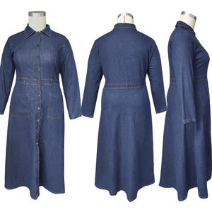 Y218329 ट्रेंडी प्लस आकार डेनिम कपड़े महिलाओं के लिए आकस्मिक लंबी आस्तीन बारी बारी-डाउन कॉलर एकल ब्रीस्टेड मेक्सी जींस कपड़े - Product Image 5