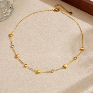 Heart Shaped Stainless Steel Clavicle Chain Gold Plated With Diamond Setting Simple Necklace For Daily Wear Gift - Product Image 3