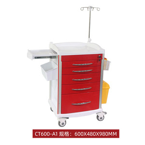 Medical Multi Functional Five Drawer Red <b>Cart</b> 600X480X980MM For Oral Medication Delivery - Product Image 1