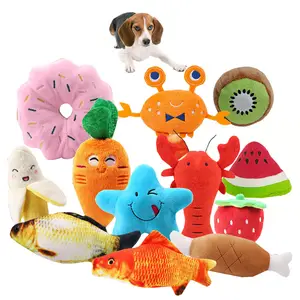 Squeaky ของเล่นรูปทรงอาหารสำหรับสุนัข,ตุ๊กตารูปสัตว์โดนัทแครอทผลไม้ผักผลไม้รูปการ์ตูนน่ารักดุดันสำหรับสัตว์เลี้ยง