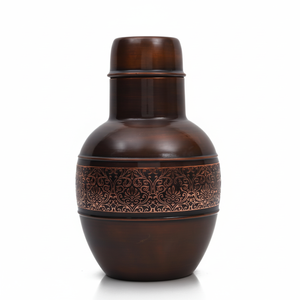 Flacon de carafe de chevet en cuivre pur avec gobelet pour les avantages de santé ayurvédiques bouteille d'eau martelée en cuivre - Product Image 1