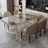 Table à manger et chaise de roche taille appartement lumière luxe moderne simple table à manger rectangulaire en marbre en acier inoxydable
